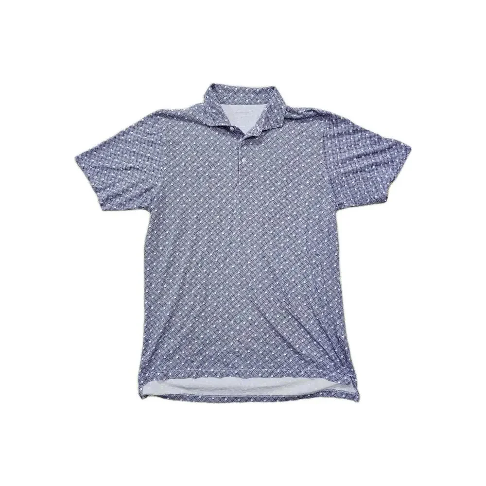 B. Draddy Men Shirt Medium Blue Print Golf Polo Pima Cotton Short Sleeve